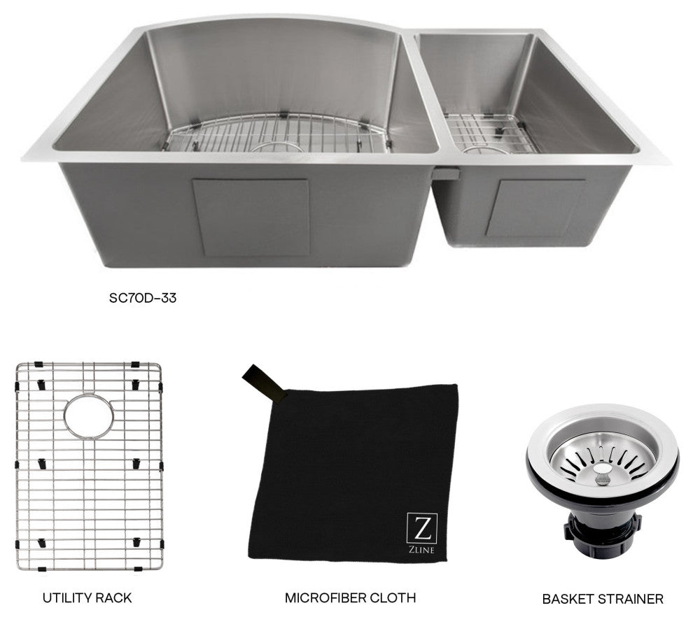 ZLINE 33 In. Under Mount Sink, Stainless Steel, Double Bowl, SC70D-33