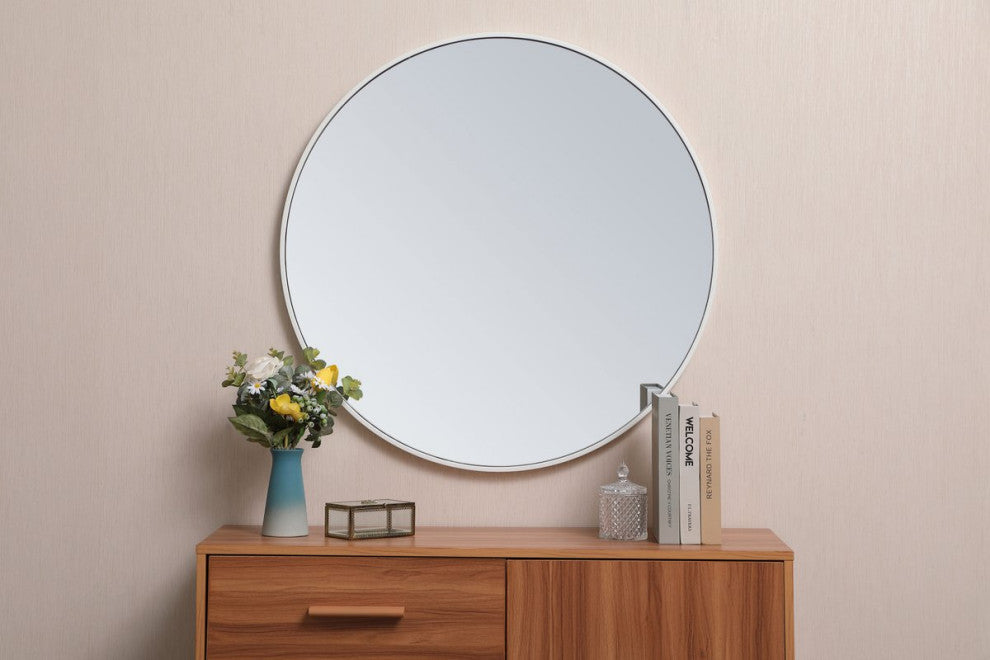 Elegant Decor MR4037WH Metal Frame Round Mirror, 32", White