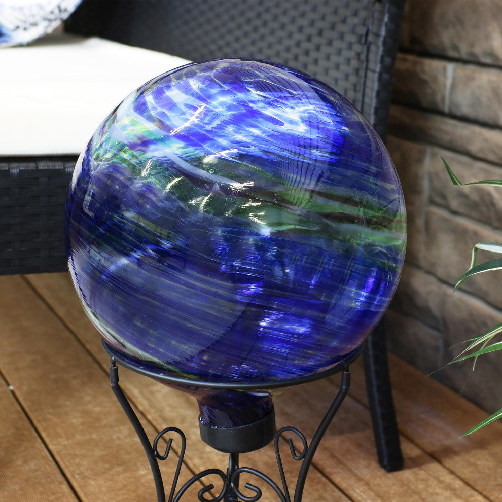 Sunnydaze Garden Gazing Globe Northern Lights Green and Blue Glass Orb, 10"