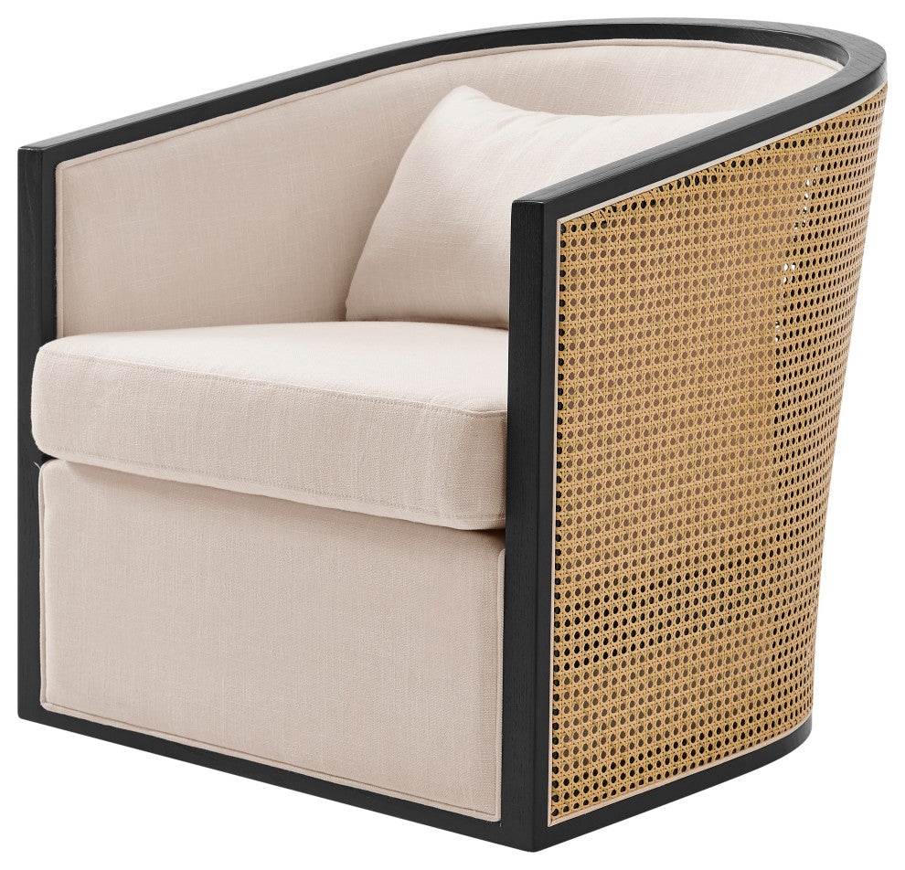 Marilyn Swivel Accent Arm Chair With Rattan, Black