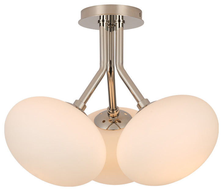 Modern Mid-Century 3-Light Elliptical Sputnik Glass Semi Ceiling Light, Nickel