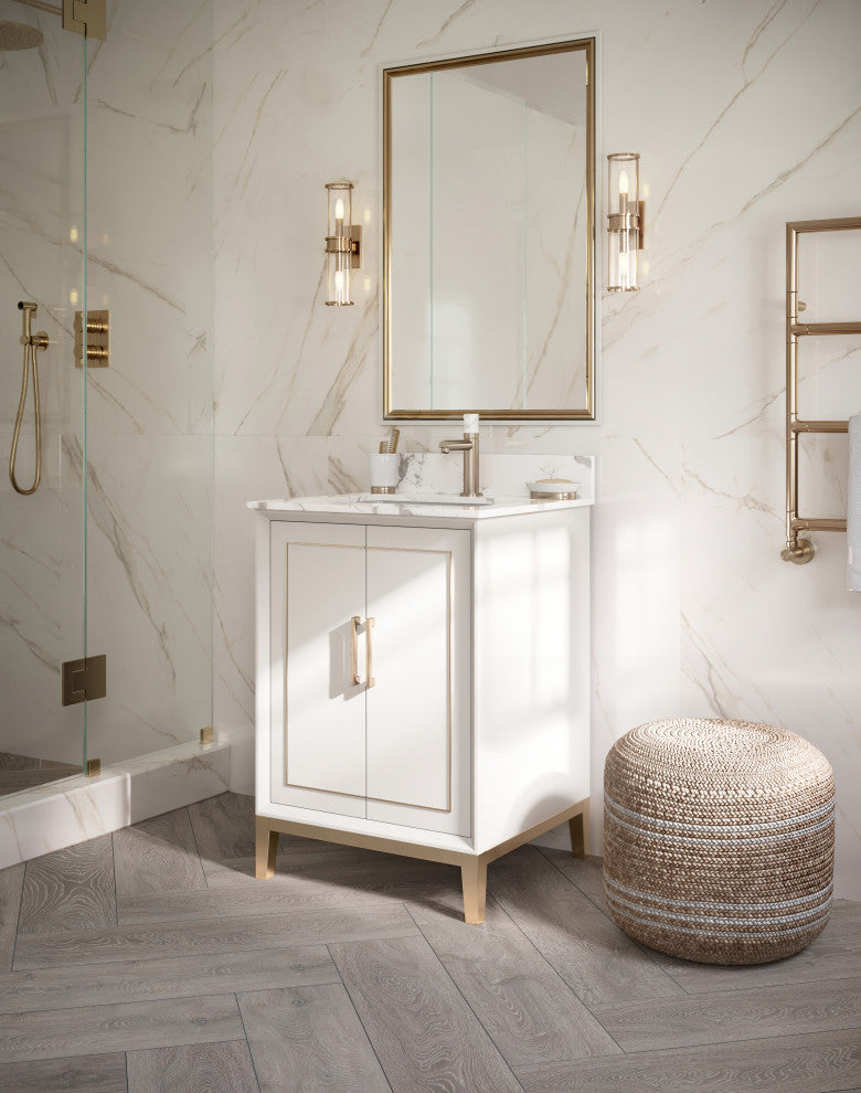 Gracie Bathroom Vanity, Satin White With Carrara Marble, 24"