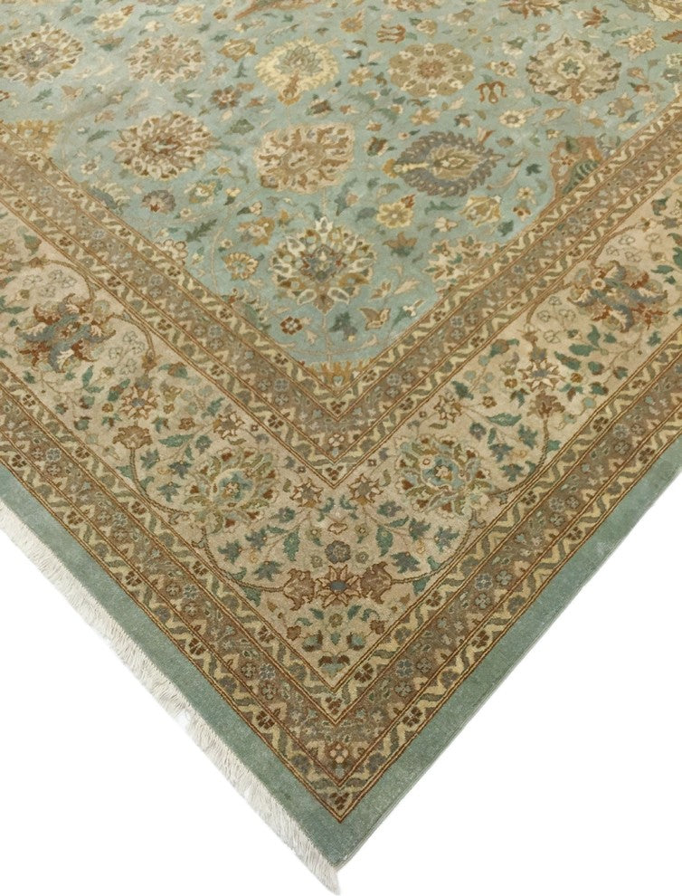 Turkish-Knotted Morvarid Light Blue/Beige Rug, 10'x14'2"