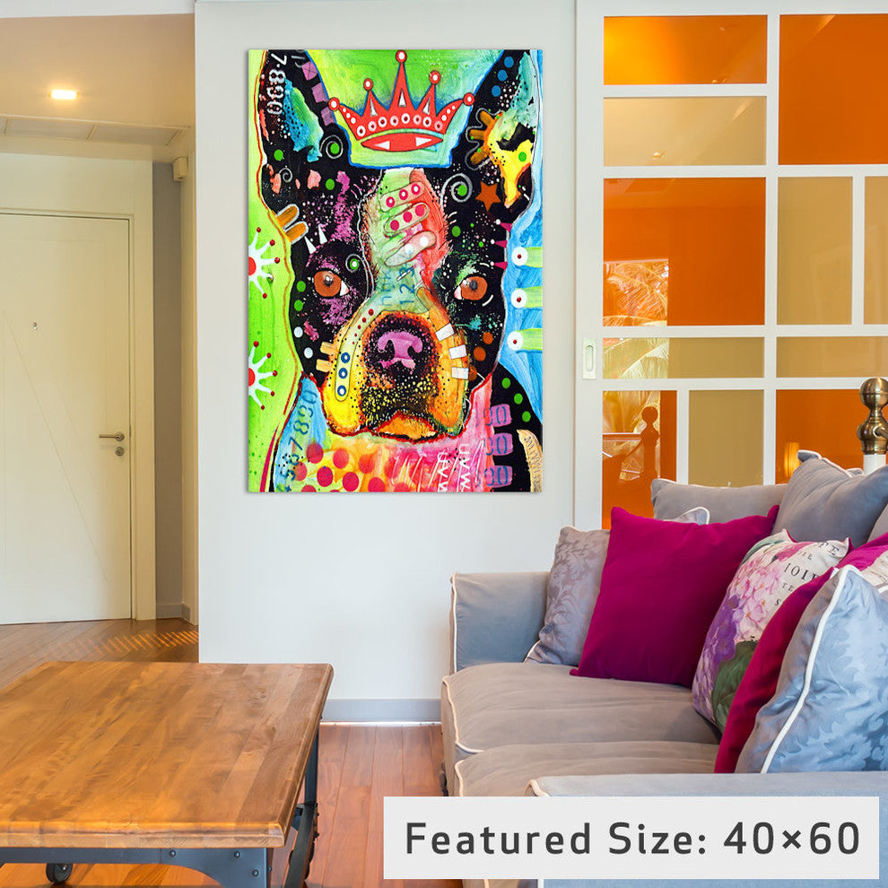 "Boston Terrier Crowned" Wrapped Canvas Art Print, 26x18x1.5