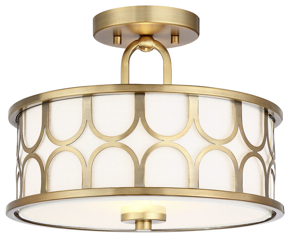 2-Light Semi-Flush Mount, Natural Brass