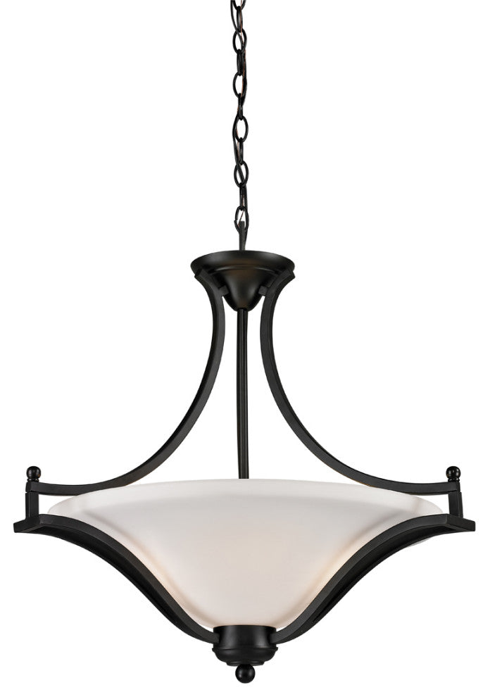 Lagoon 3 Light Pendant, Matte Black With Matte Opal Glass