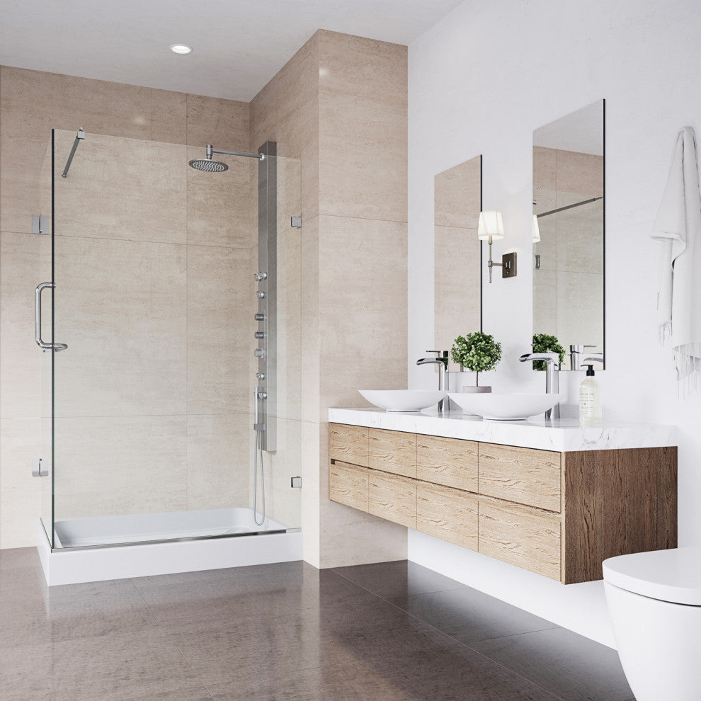 VIGO Pacifica 48"D x 36"W x 79"H Frameless Hinged Shower Enclosure, Chrome, Right Base