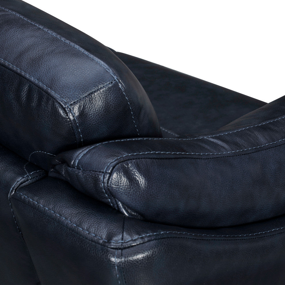 Franz 87" Modern Genuine Leather Sofa, Blue Midnight