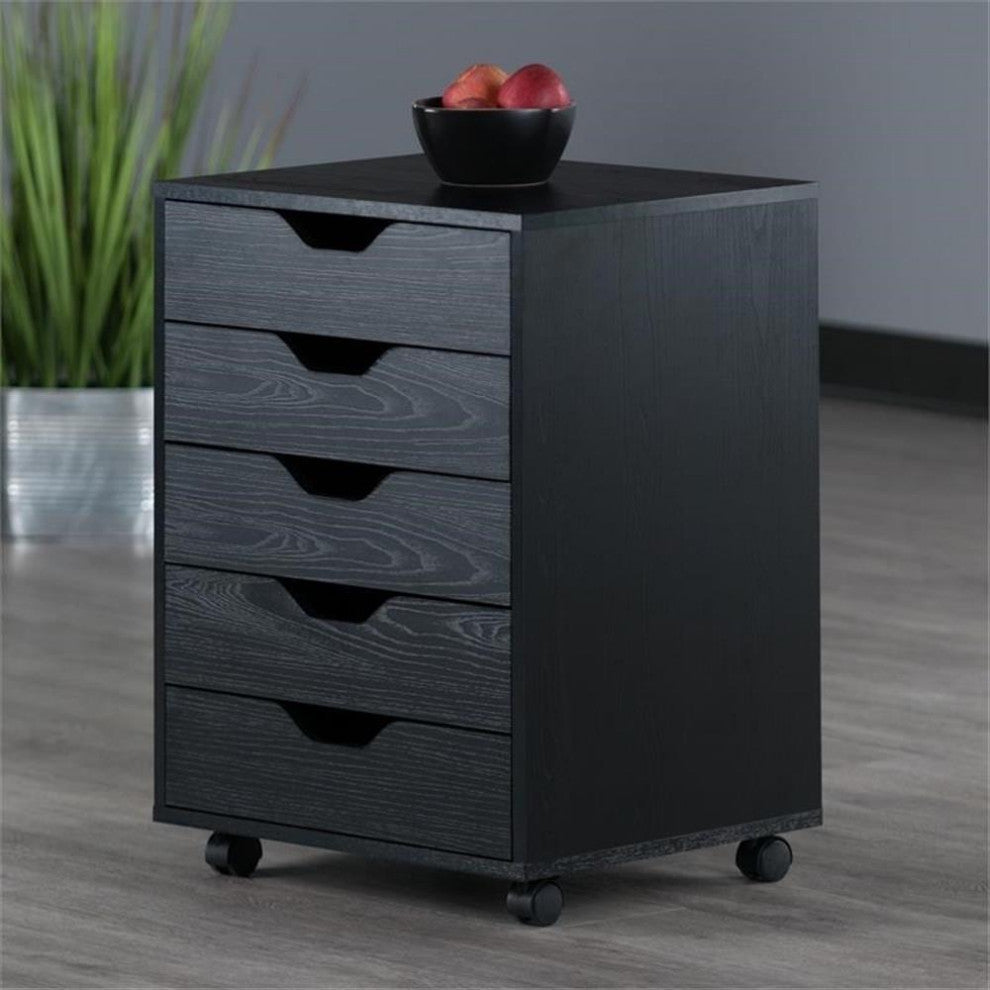 Pemberly Row Modern Wood Storage Cabinet with 5 Drawers in Black