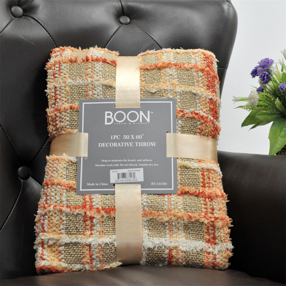 Multi Color Chenille Throw, Burnt Orange, 50x60