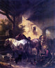 Wouterus Verschuur Watering the Horses - 20" x 25" Premium Canvas Print