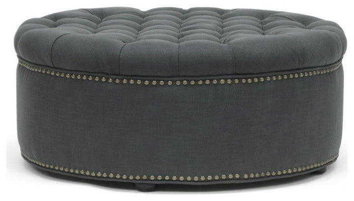 Baxton Studio Iglehart Gray Linen Modern Tufted Ottoman