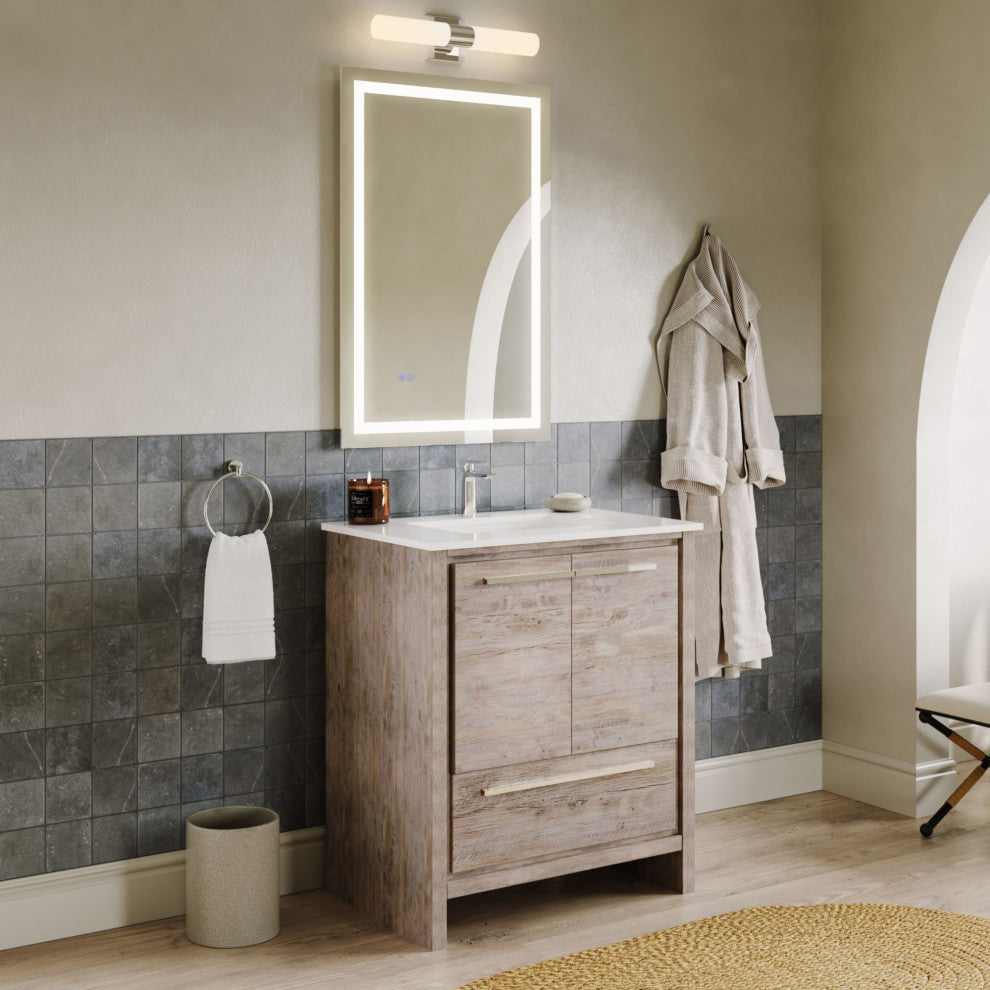 Esconde Bath Vanity, Natural Wood, 30", Single Sink, Freestanding