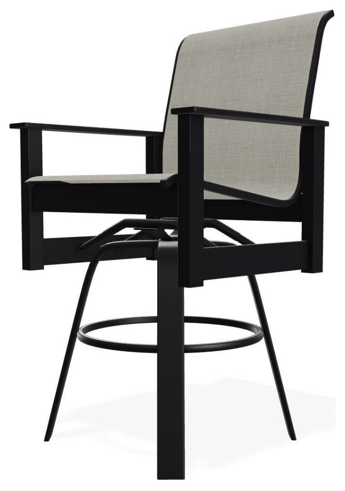 Leeward Sling Bar Height Outdoor Swivel Armchair, Ella/Black