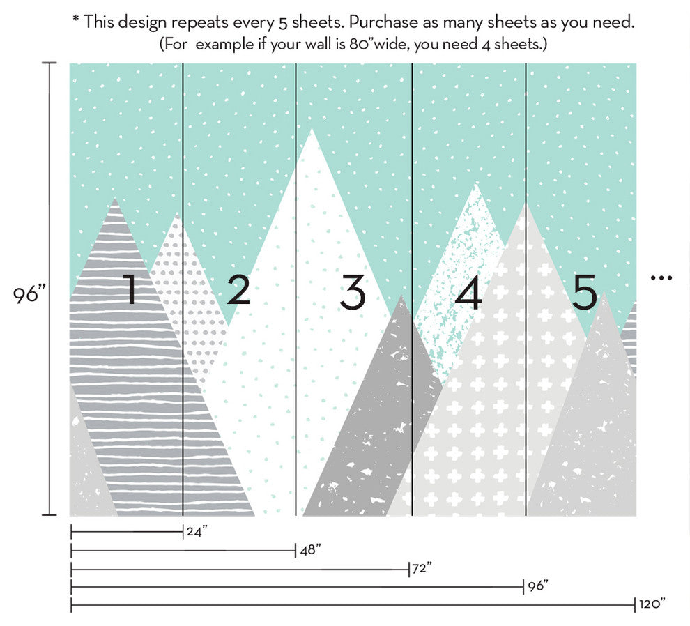 Kids Mountains Peel and Stick Vinyl Wallpaper, Mint/White, 24"x108"