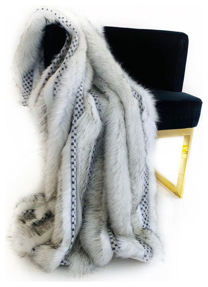 Plutus Off White Two Tone Feather Faux Fur Luxury Throw Blanket, 114"x120"