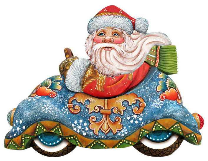 Auto Santa, Wooden Decorative Holiday Door Hanger