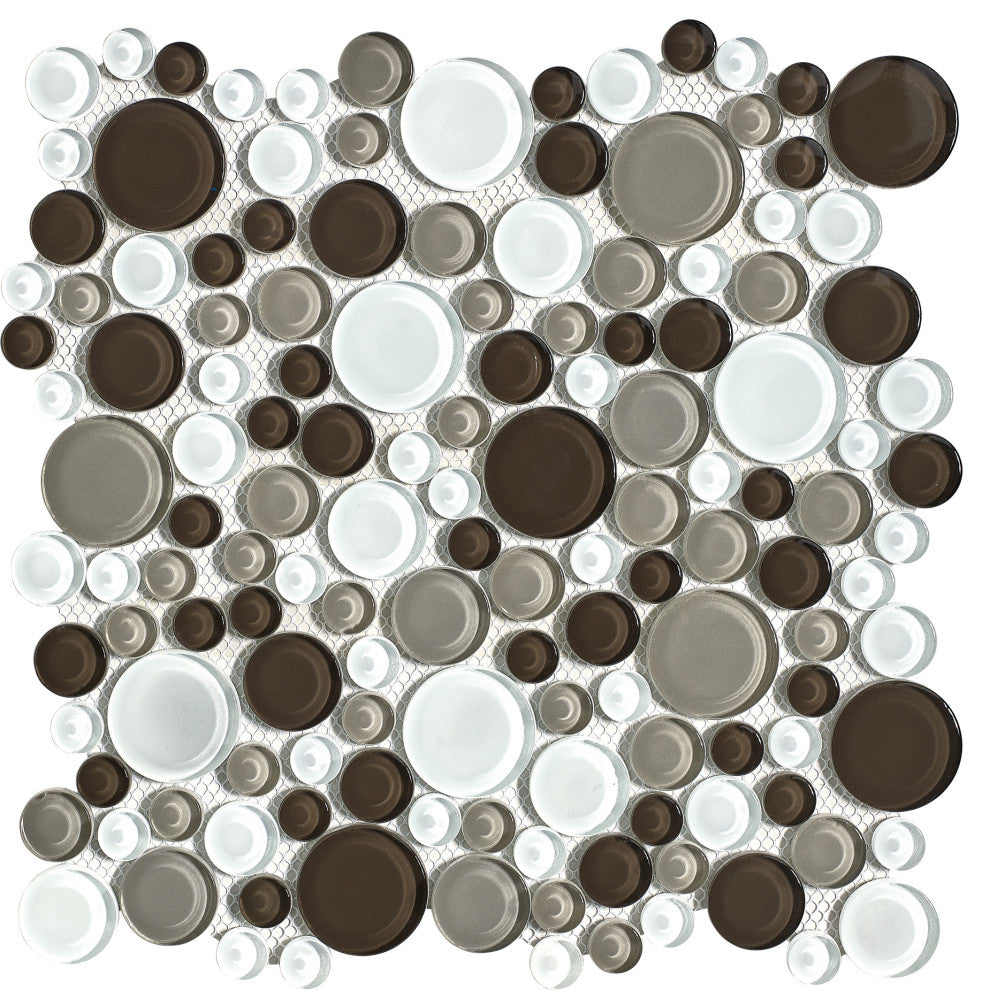 Glass Mosaic Tile, Bubble Collection, Tapioca, Mixed Rounds, 12"x12", Sample