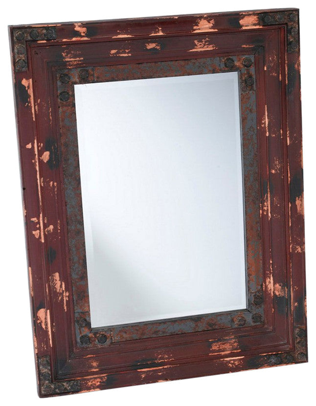 Remmington Wooden Accent Mirror, Dark Red