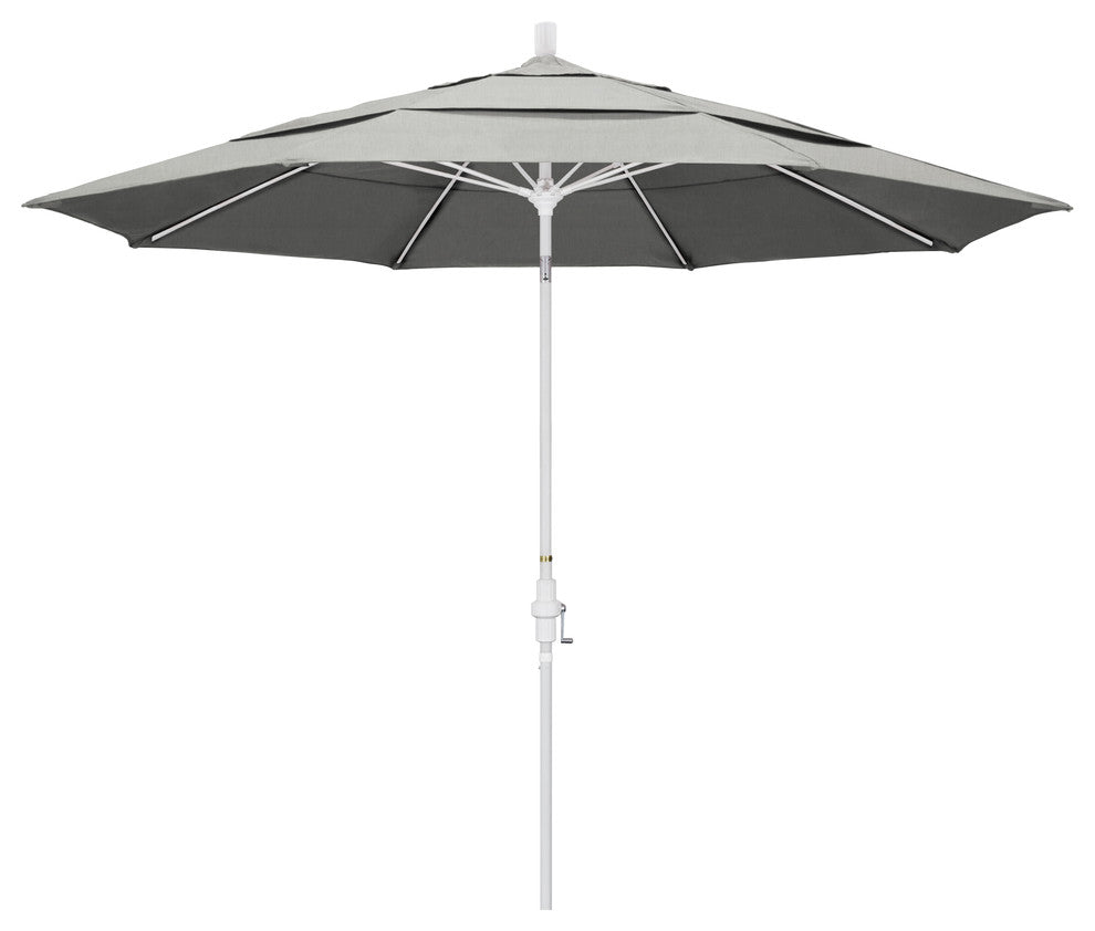 11' Matted White Collar Tilt Lift Fiberglass Rib Aluminum Umbrella, Sunbrella, Granite