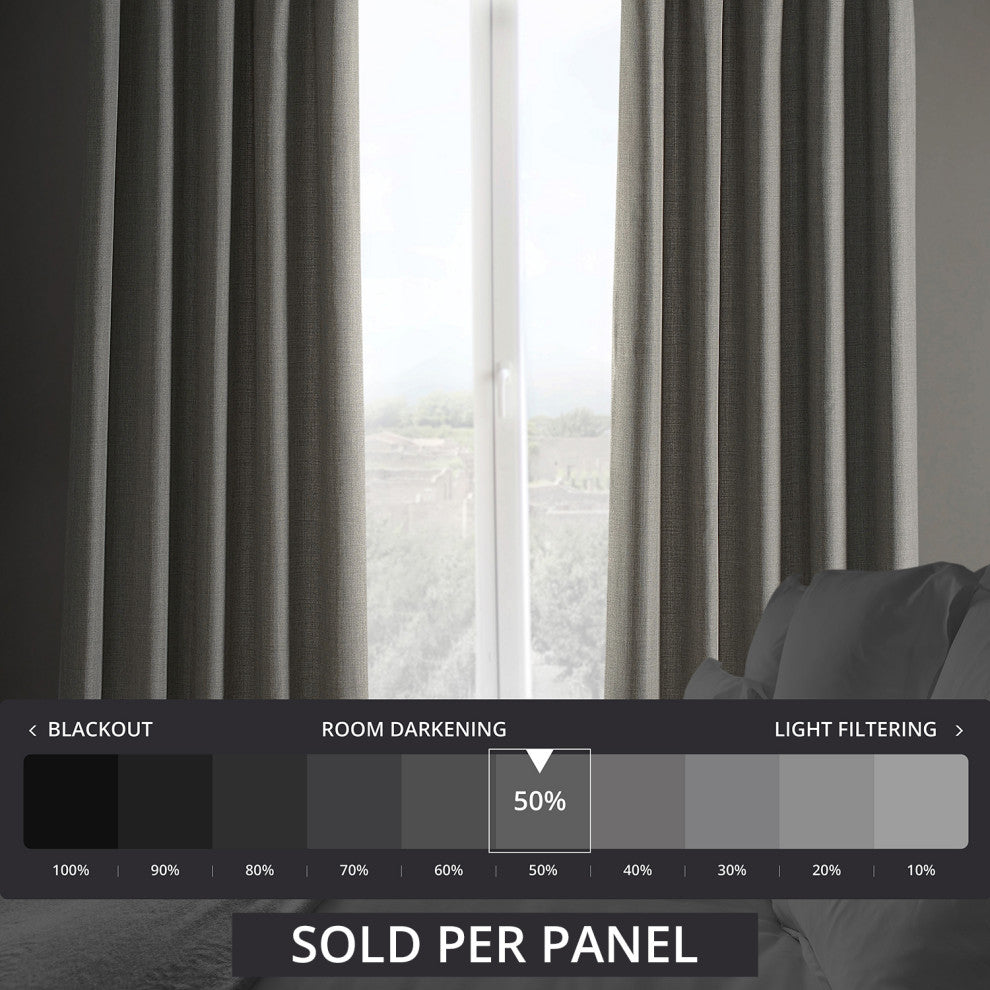 Italian Faux Linen Curtain Single Panel, Taupe Grey, 50"x120"