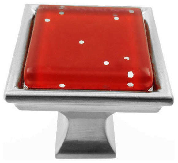 Red Iridescent Dots Crystal Glass Brushed Nickel Madison Classic Knob
