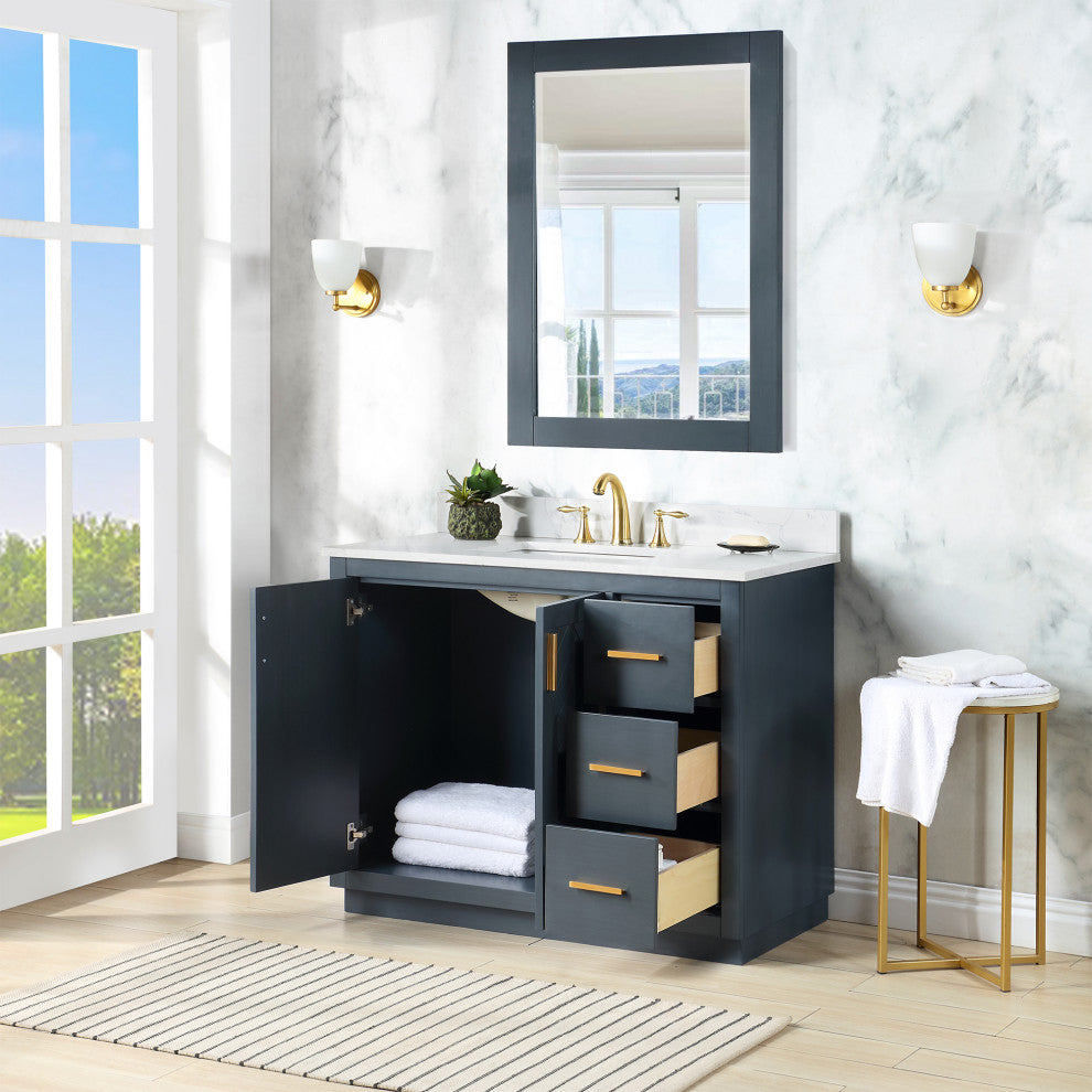 Gazsi Charcoal Blue Bathroom Vanity Set, 42", With Mirror