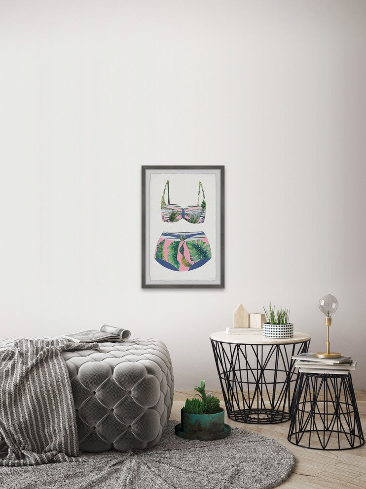 "Pink and Palms Swimsuit" Framed Painting Print, 12"x18"