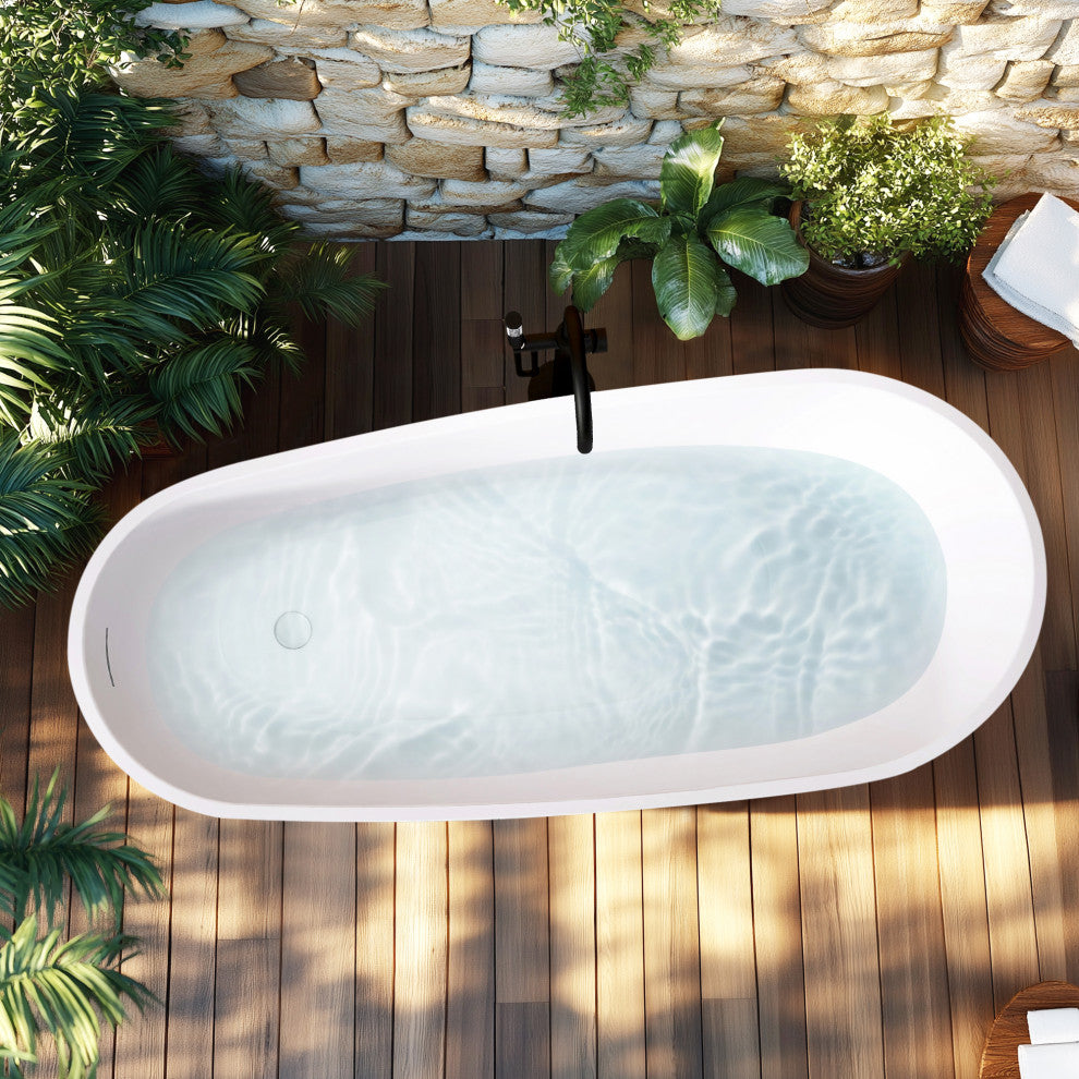 Lahore Freestanding Acrylic Soaking Bathtub, White, 59.1"l X 29.1"w