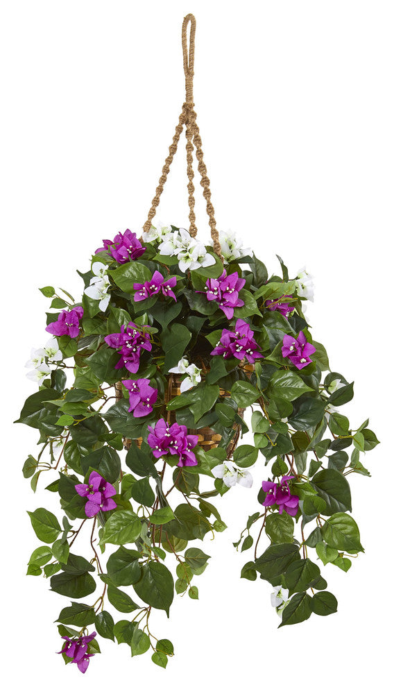 30" Mixed Bougainvillea Artificial Plant Hanging Basket