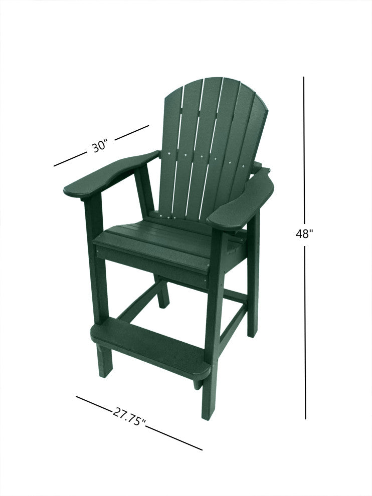 Phat Tommy Tall Adirondack Chairs Set of 2, Poly Outdoor Bar Stool Chairs, Hunter Green