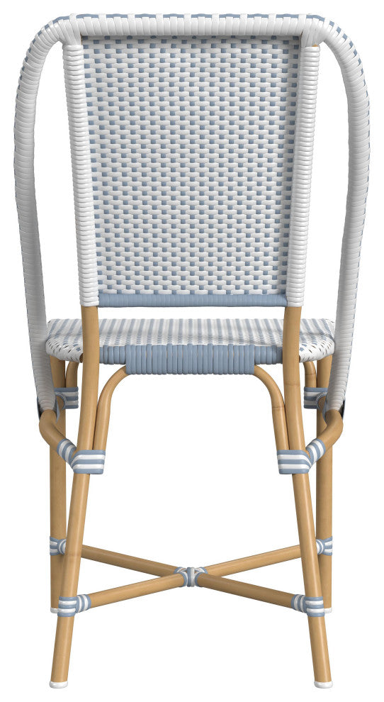 Tobias Outdoor Rattan and Metal Bistro Dining Chair, Blue and White