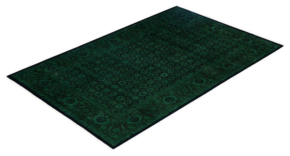 Overdyed One-of-a-Kind Hand-Knotted Area Rug Green, 4' 7" x 7' 2"
