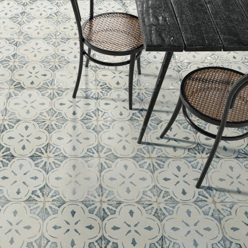 Kings Aurora Encaustic Ceramic Floor and Wall Tile, Blue