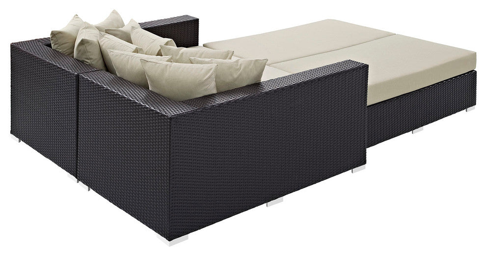Espresso Beige Convene 4-Piece Outdoor Patio Daybed