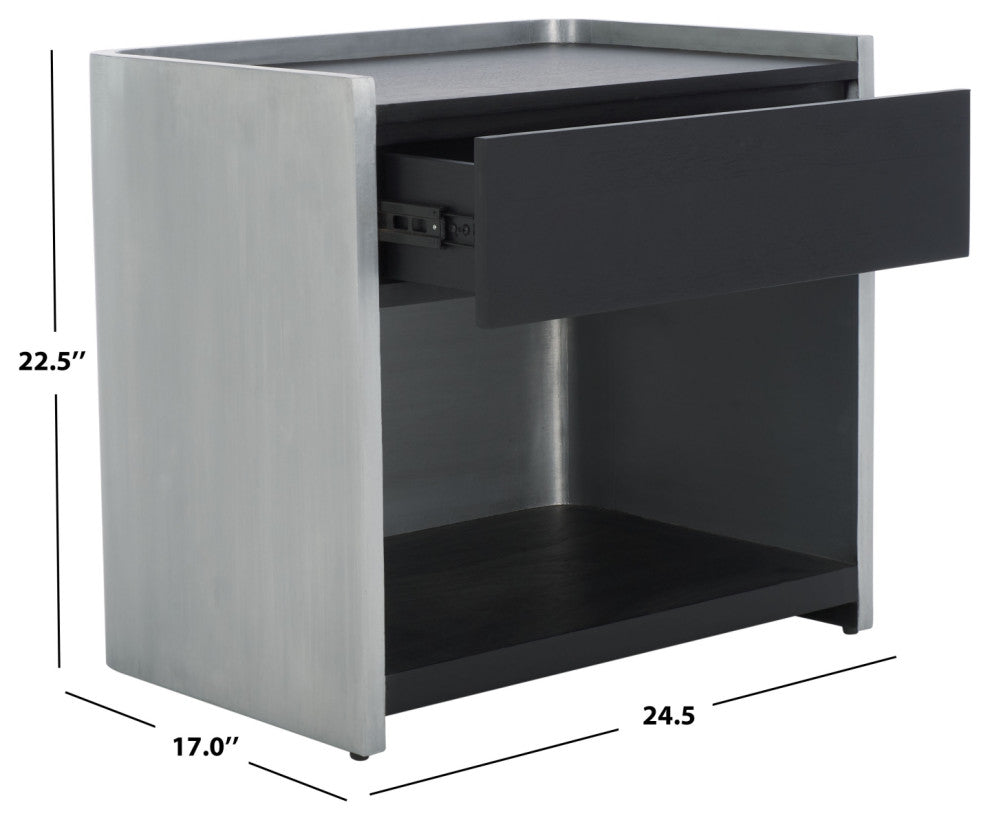 Safavieh Couture Ottawa WoodandAluminum Nightstand, Black/Silver