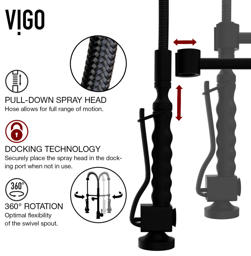 VIGO Zurich 27" H Single Handle Pull-Down Sprayer Kitchen Faucet, Matte Black, Without Extras