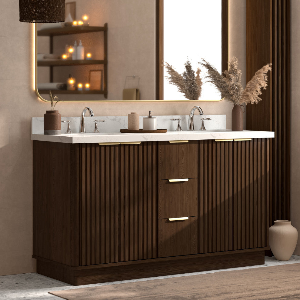Kathryn Bathroom Vanity, Dark Oak, 60", Double Sink, Freestanding