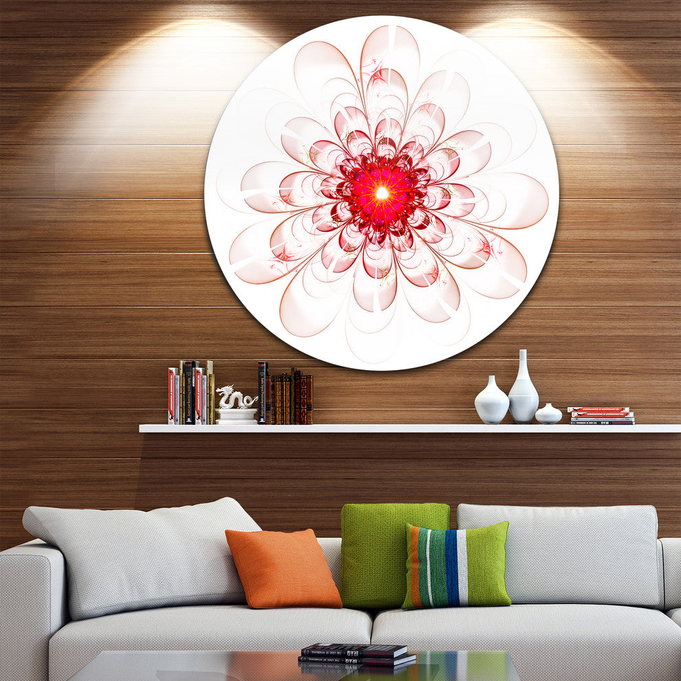 Full Bloom Fractal Flower In Red, Flower Disc Metal Artwork, 11"