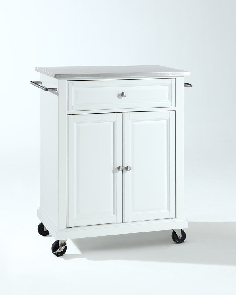Crosley Furniture Wood Portable Kitchen Cart in White and Silver