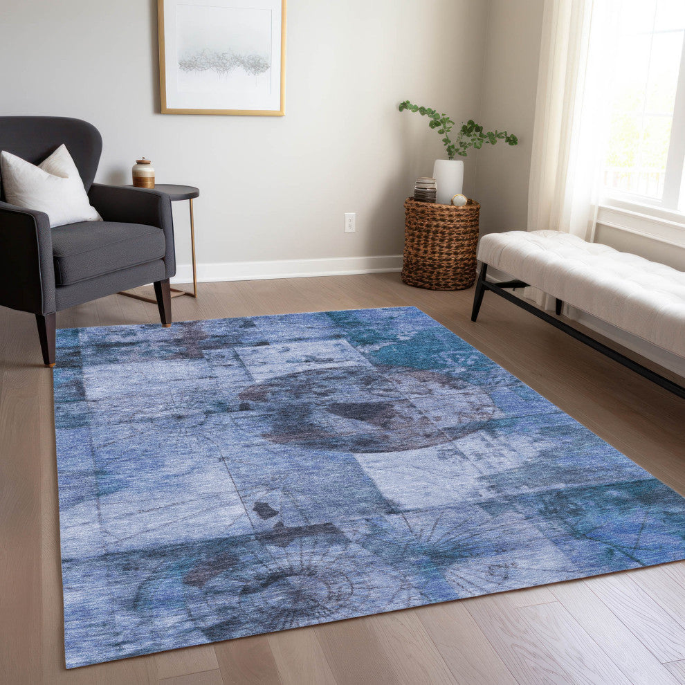 Machine Washable Indoor/Outdoor Chantille ACN1905 Blue 2'6" x 3'10" Rug