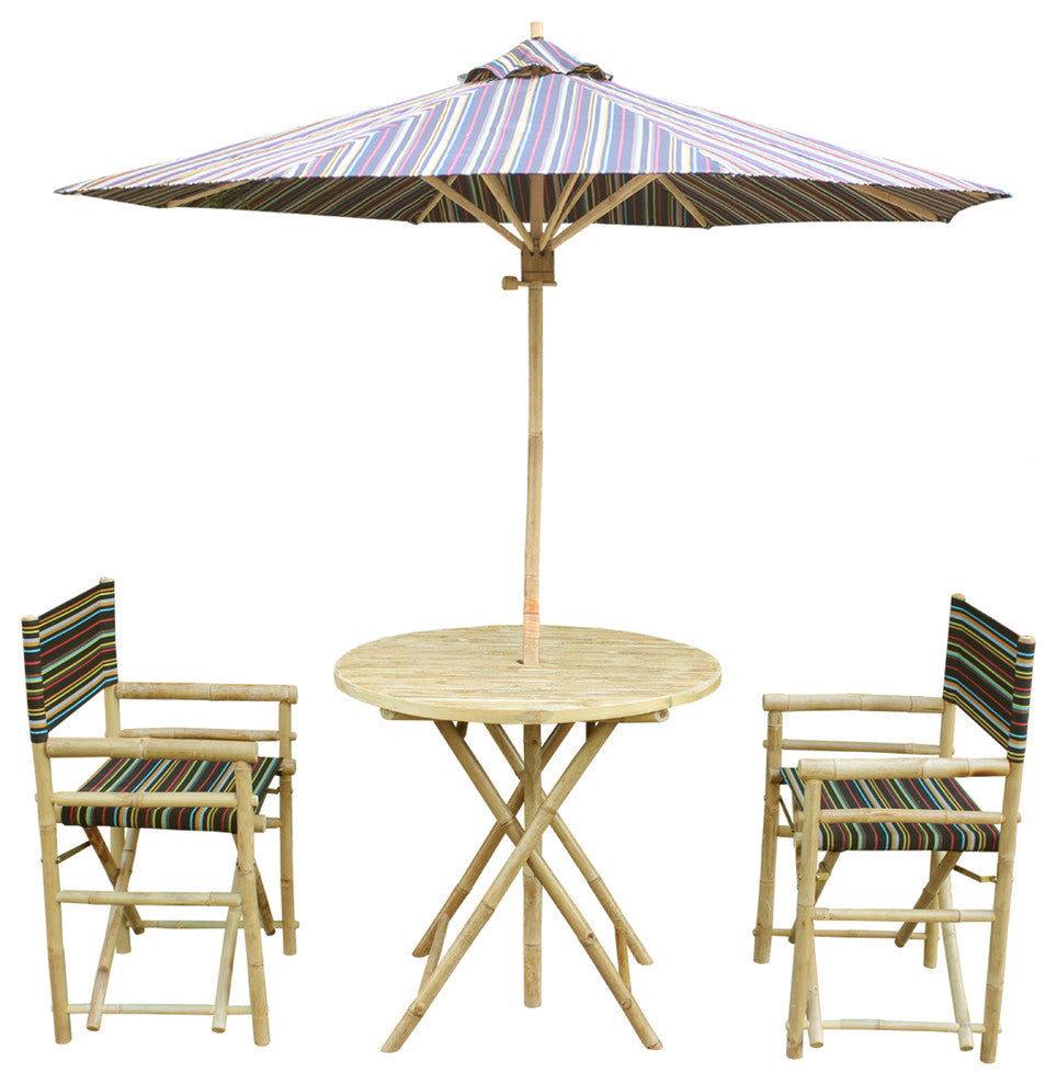 Bamboo 4-Piece Round Table Set, Indigo Stripes