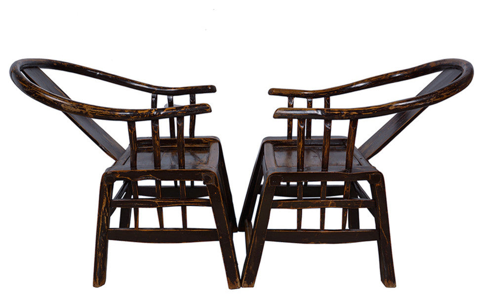 Consigned Antique Chinese Yoke Armed Horseshoe Chairs, 2-Piece Set