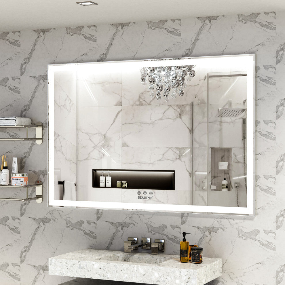 60x40" Rectangular Framed Wall Mounted LED Bathroom Vanity Mirror