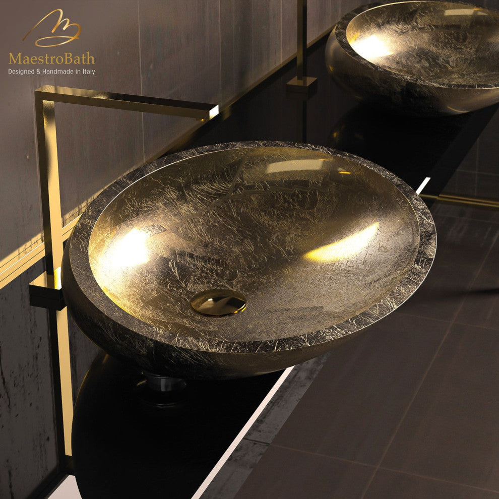 Vetro European Vessel Sink, Gold Leaf