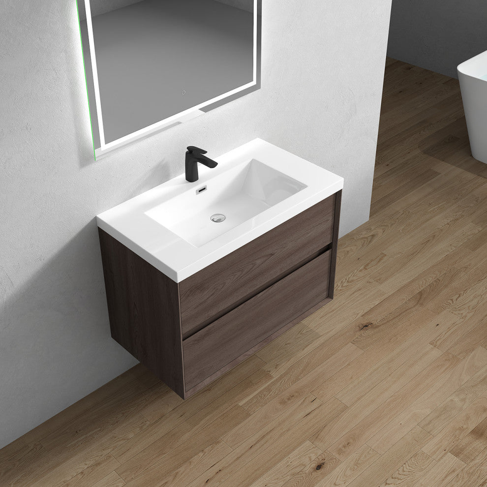 Kingdee Red Oak Wall Mounted Vanity With Reinforced Acrylic Sink, 36''