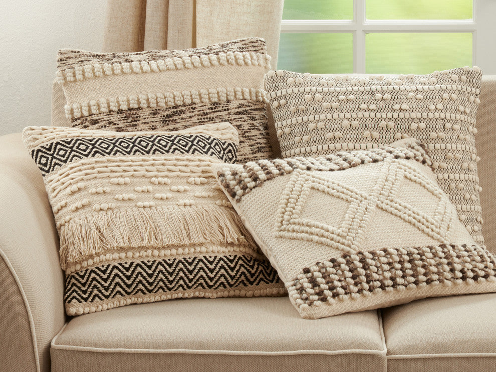Poly-Filled Throw Pillow With Woven Textured Design