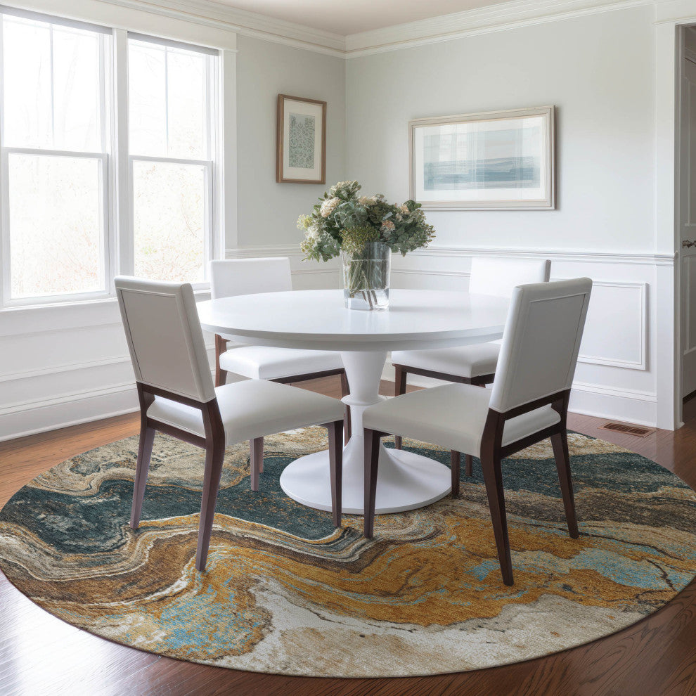Machine Washable Indoor/Outdoor Chantille ACN1907 Wheat 8' x 8' Round Rug