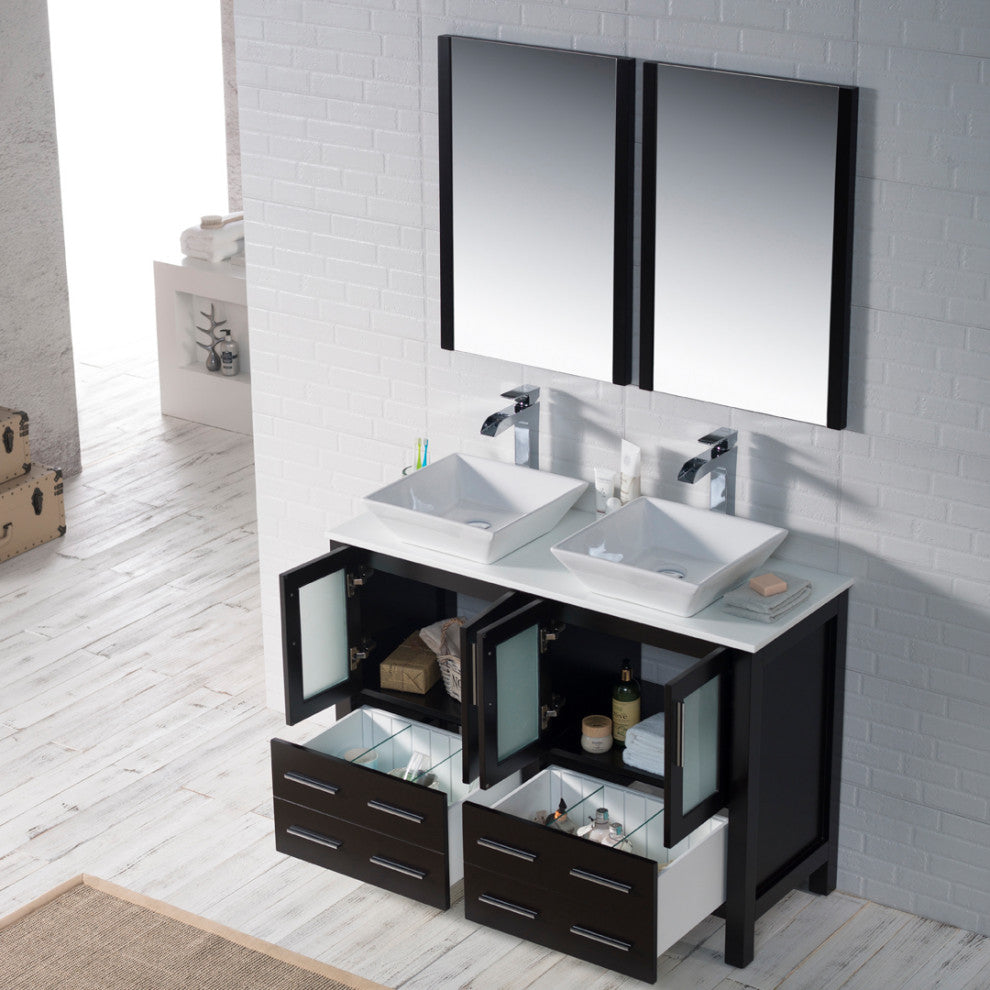 Sydney 48" Double Vanity Set With Vessel Sinks and Mirrors, Espresso
