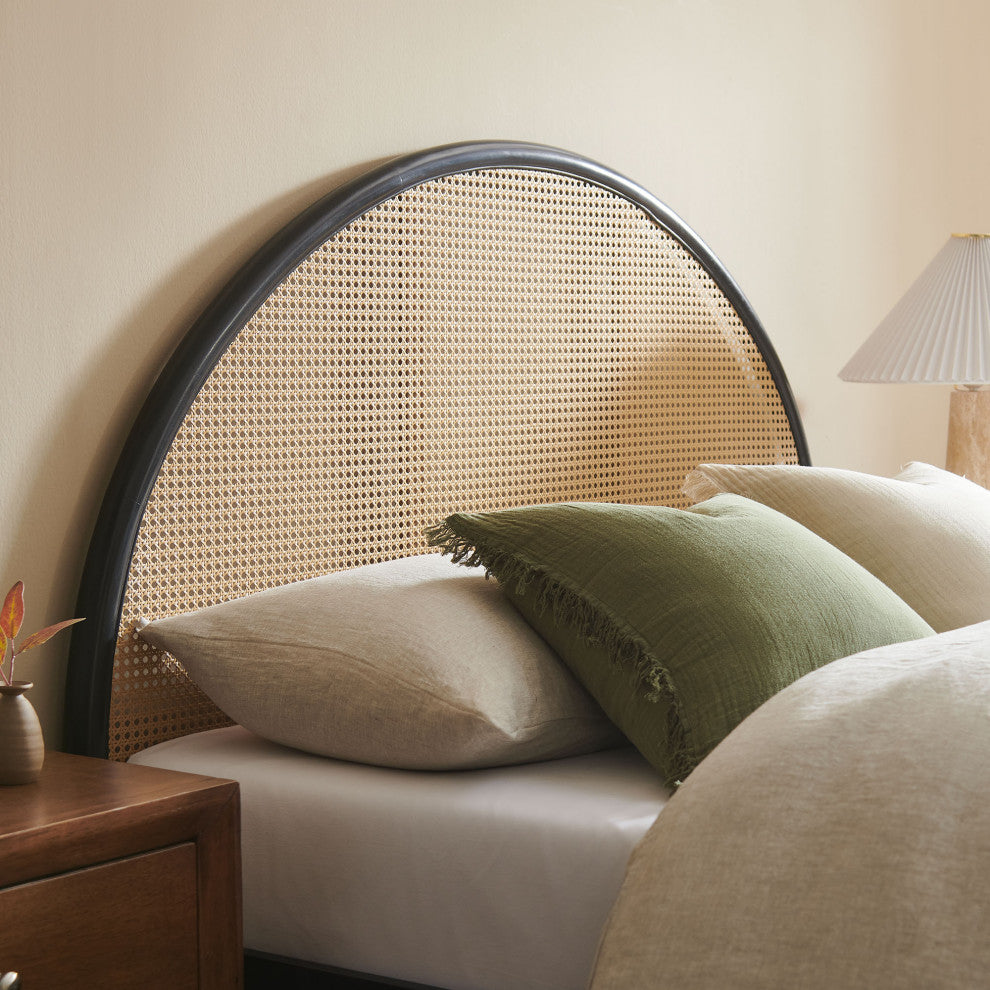 Odette Queen Arched Rattan Cane Platform Bed, Black